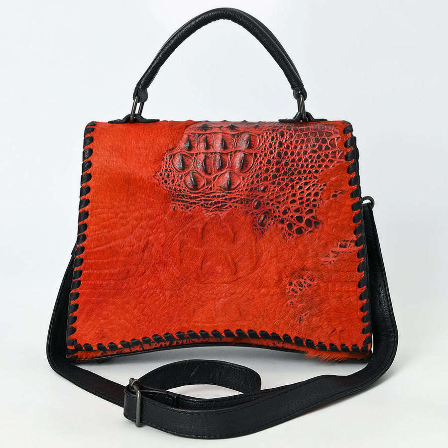 American Darling Western Leather Messenger Bag with Hair-On Cowhide, Crocodile-Embossed Leather Detail, Adjustable Strap, Structured Body & Premium Craftsmanship