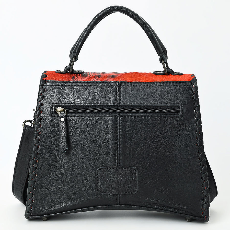 American Darling Western Leather Messenger Bag with Hair-On Cowhide, Crocodile-Embossed Leather Detail, Adjustable Strap, Structured Body & Premium Craftsmanship