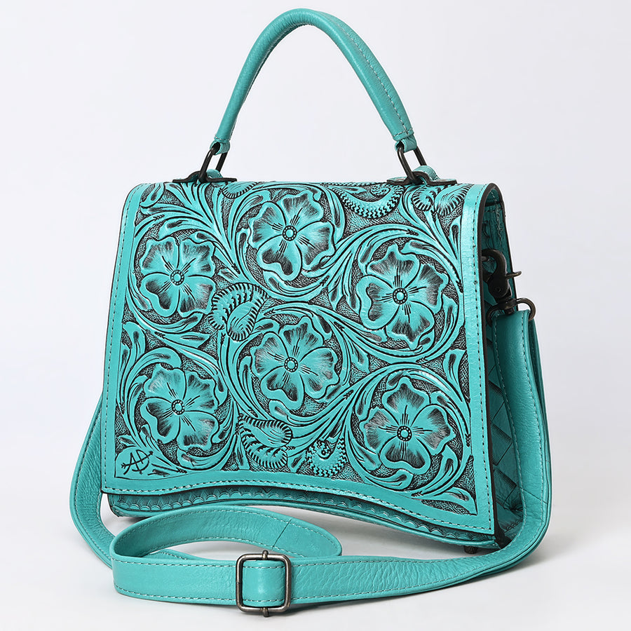 American Darling Western Leather Messenger Bag with Hand-Tooled Floral Detailing - Uhorse