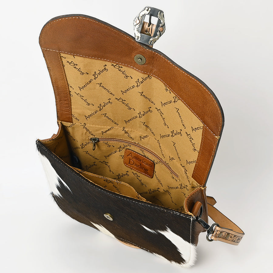 American Darling Western Leather Crossbody Bag with Hand-Tooled Floral Detailing, Hair-On Accents & Premium Genuine Leather