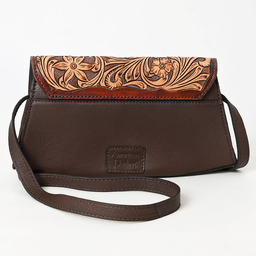 American Darling Hand Tooled Floral Carved Hair-On Cowhide Small Cross body Bag Eco-Friendly Genuine Leather Western Purse