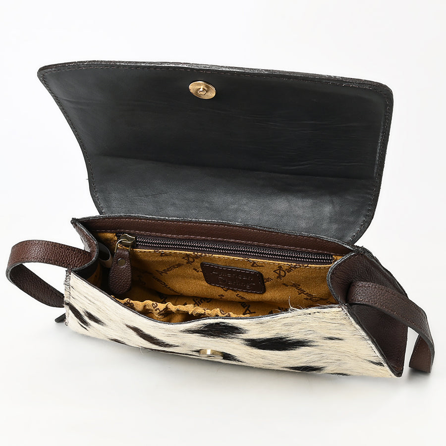 American Darling Hand Tooled Floral Carved Hair-On Cowhide Small Cross body Bag Eco-Friendly Genuine Leather Western Purse