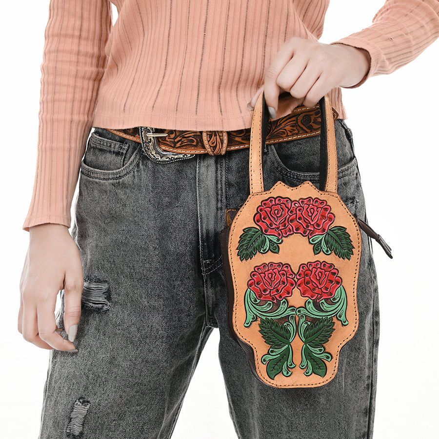 American Darling Hand Tooled Floral Carved Genuine Leather Tote Bag Eco-Friendly Western Purse