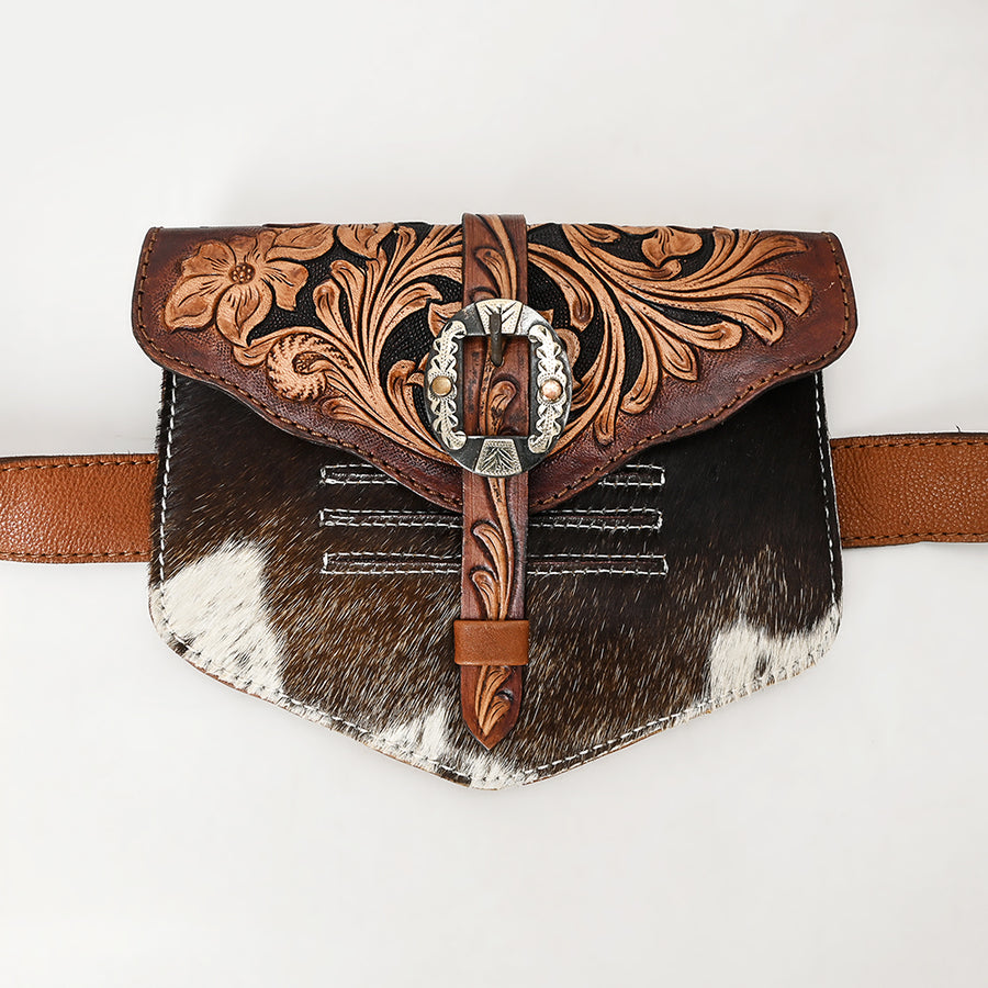 American Darling Women's Hand Tooled Floral Carved Hair-On Cowhide Genuine Leather Sling Bag Western Eco-Friendly Purse
