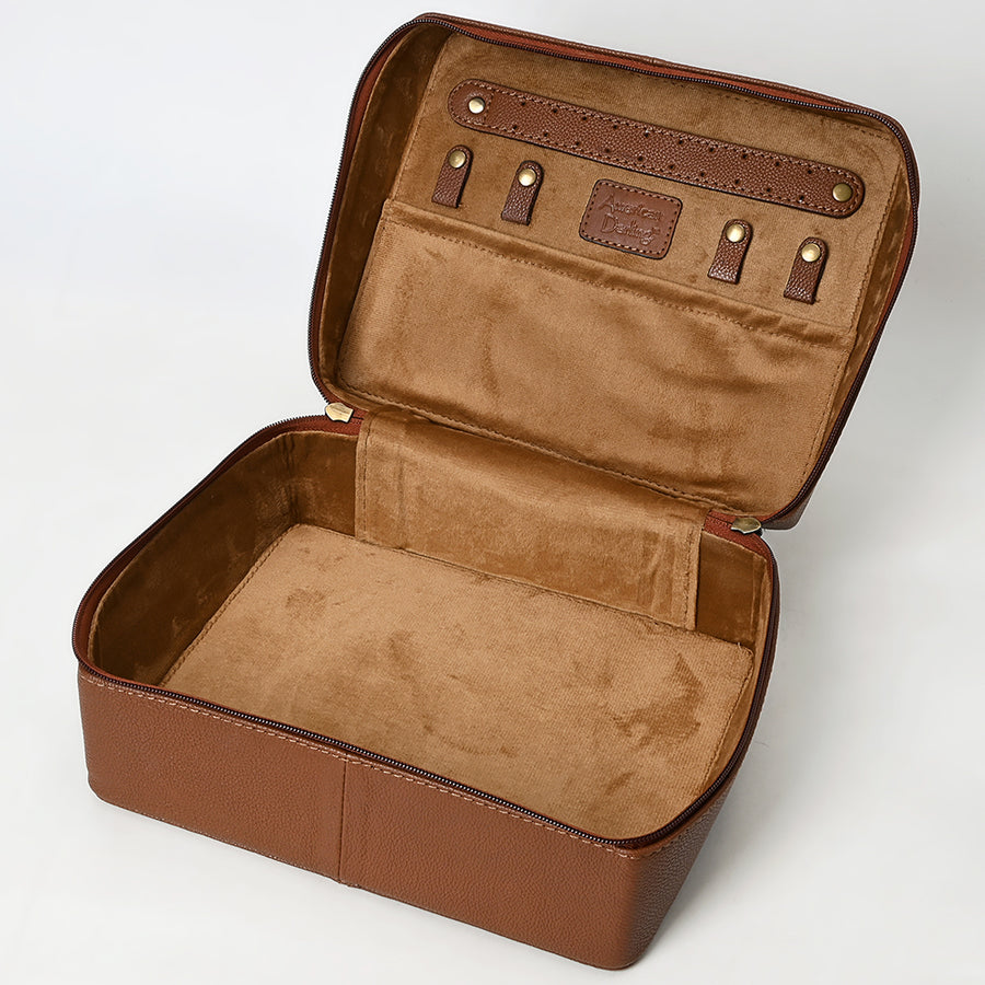 American Darling Women's Hand Tooled Floral Carved Genuine Leather Jewelry Case Eco-Friendly Travel Organizer YKK Zipper