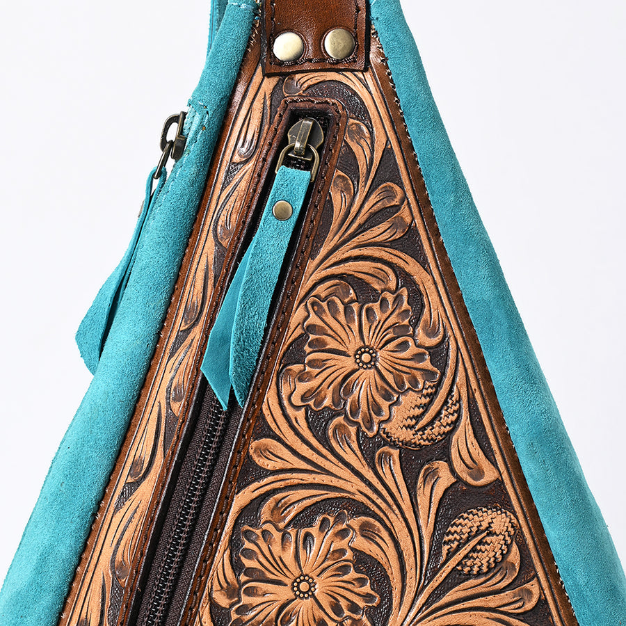 American Darling Women's Hand Tooled Floral Carved Genuine Leather Sling Bag Eco-Friendly Crossbody Purse YKK Zipper
