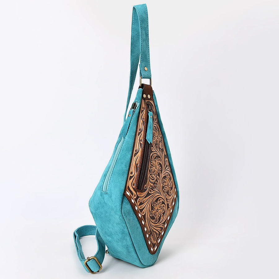 American Darling Women's Hand Tooled Floral Carved Genuine Leather Sling Bag Eco-Friendly Crossbody Purse YKK Zipper