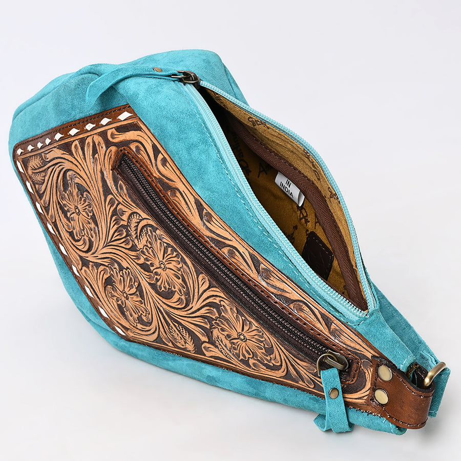 American Darling Women's Hand Tooled Floral Carved Genuine Leather Sling Bag Eco-Friendly Crossbody Purse YKK Zipper