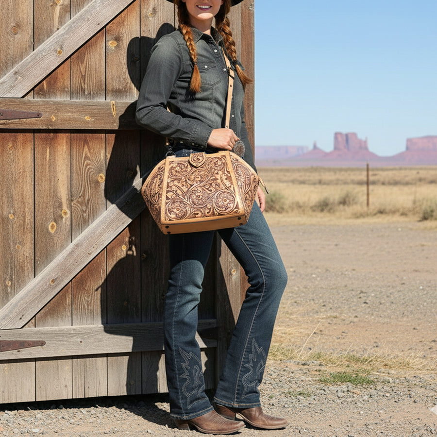 American Darling Messenger Hand Tooled Genuine Leather Women Bag Western Handbag Purse