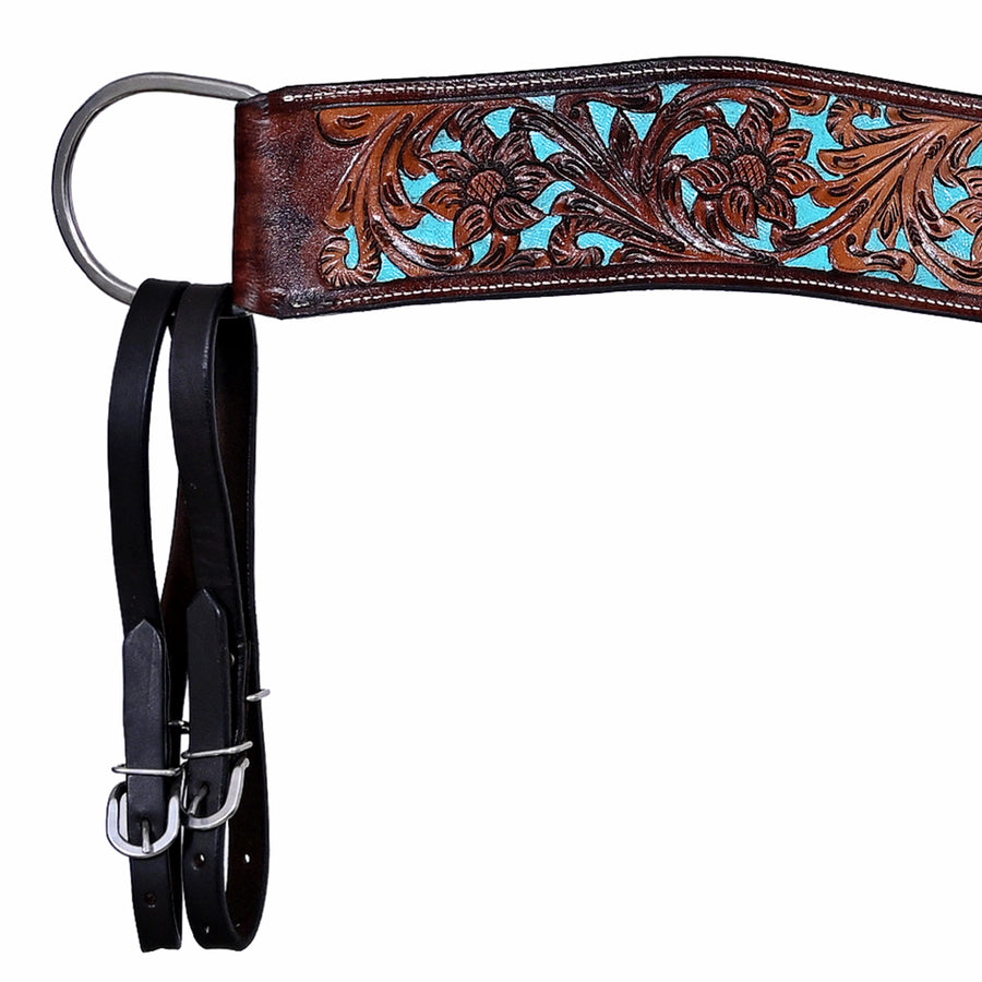 COMFYTACK Leather Horse Tripping Breast Collar Brown Floral Turquoise Inlay