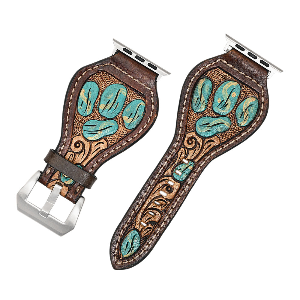 American Darling Beautifully Hand Tooled Painted Genuine Leather I watch Strap Men and Women Unisex