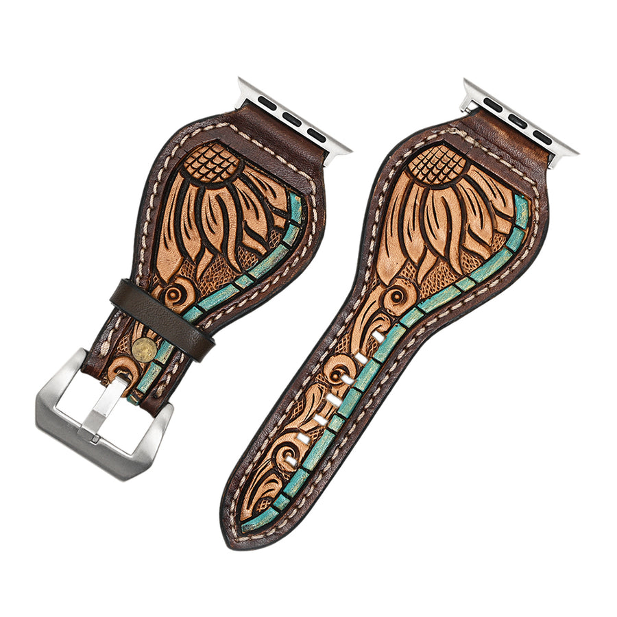 American Darling Beautifully Hand Tooled Painted Genuine Leather I watch Strap Men and Women Unisex - Uhorse