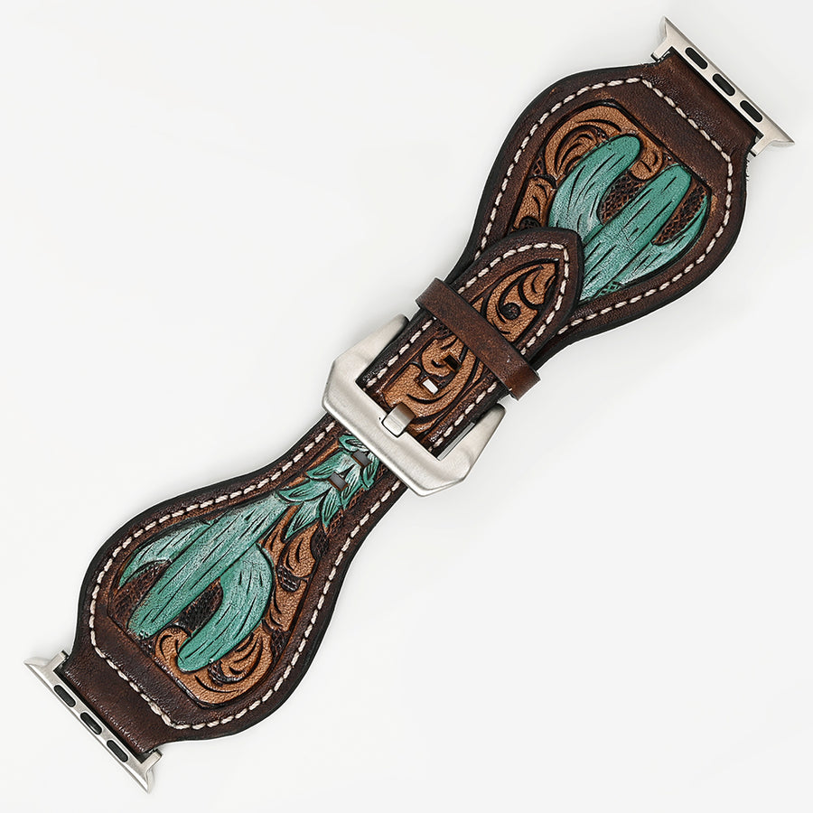 American Darling Beautifully Hand Tooled Painted Genuine Leather I watch Strap Men and Women Unisex