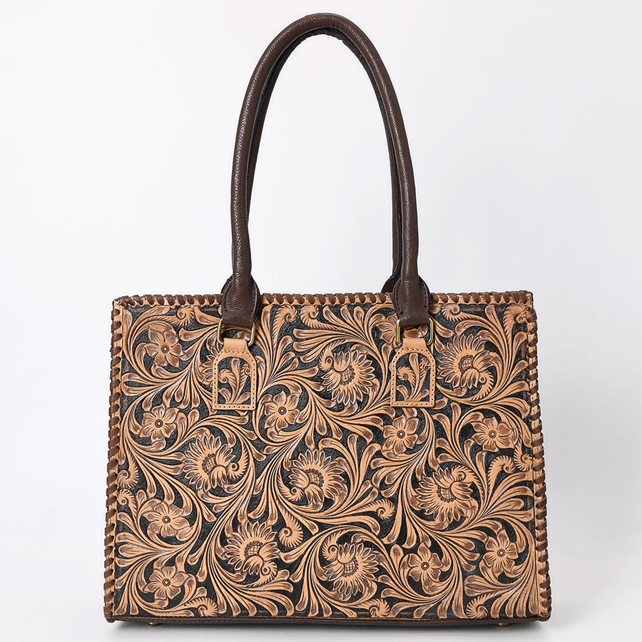 American Darling Women's Hand Tooled Floral Carved Braided Genuine Leather Tote Bag Eco-Friendly YKK Zipper