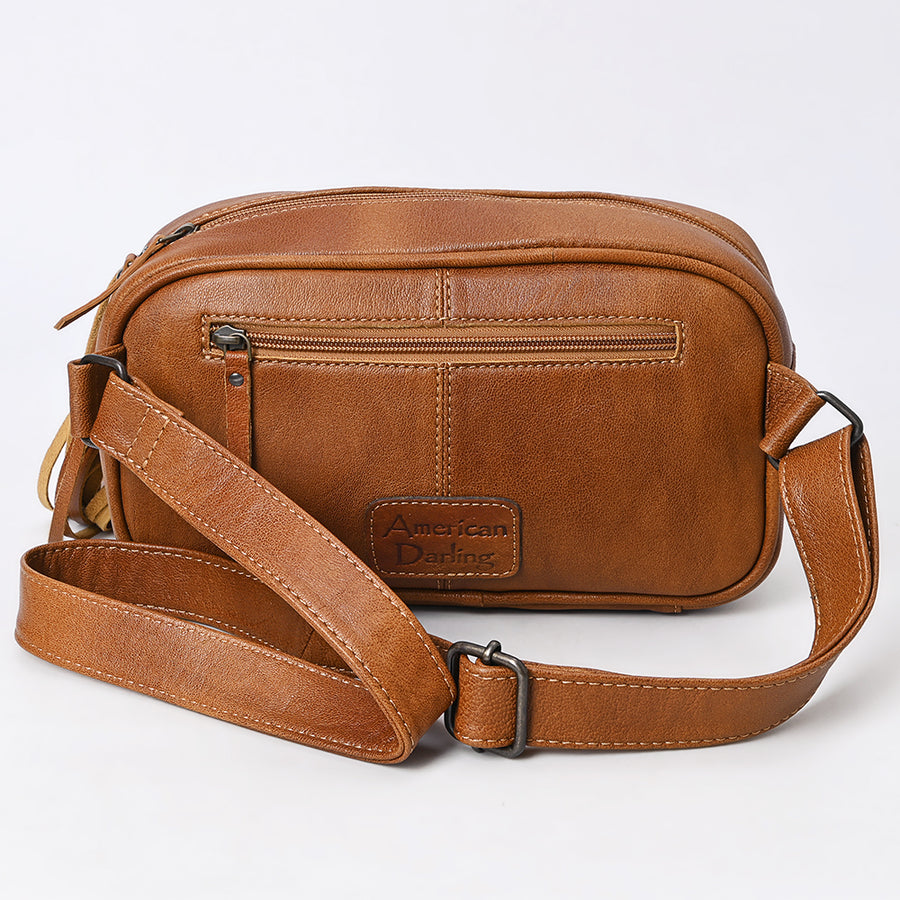 American Darling Western Leather Fanny Pack Bag for Women, Hair-On Cowhide, Hand Tooled Floral, Long Fringes, Adjustable Strap