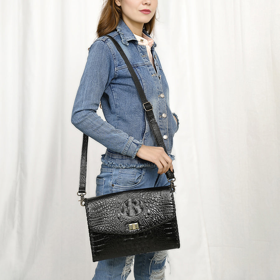 American Darling Crocodile Embossed Leather Small Crossbody Bag for Women, Genuine Vegetable-Tanned Leather,