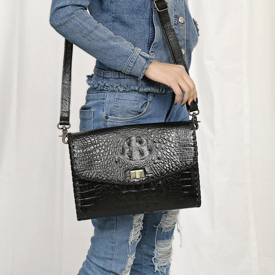 American Darling Crocodile Embossed Leather Small Crossbody Bag for Women, Genuine Vegetable-Tanned Leather,
