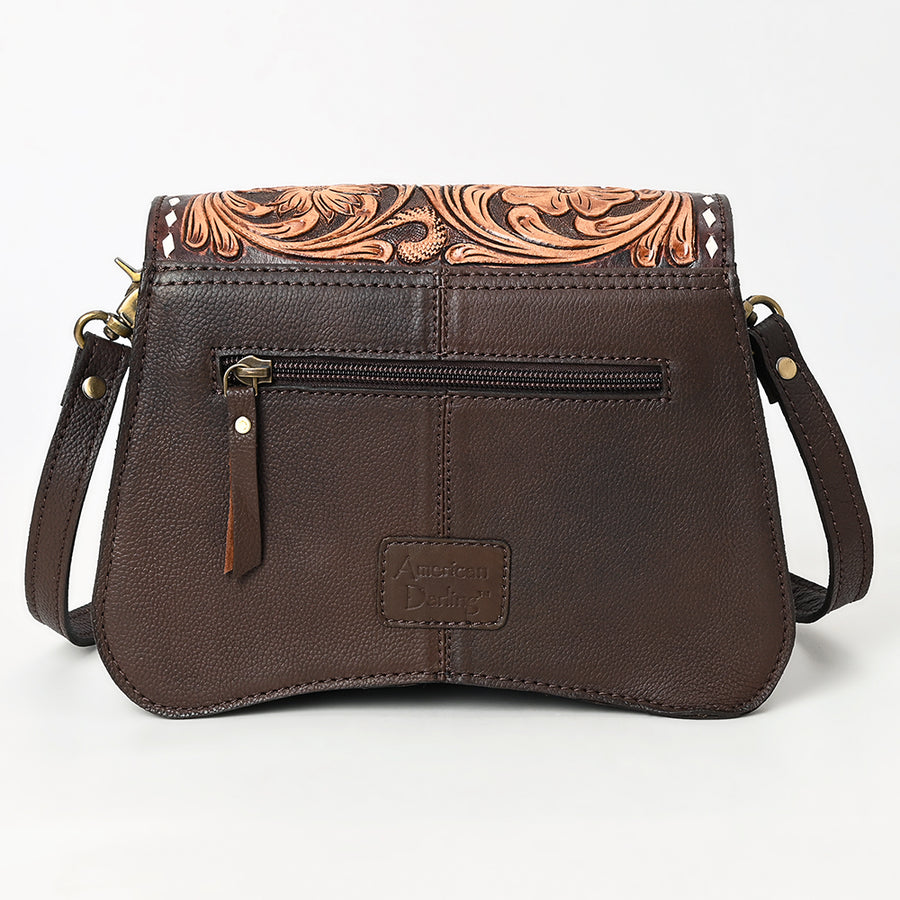American Darling Women's Hand Tooled Floral Carved Genuine Leather Cross body Bag Buck Stitched Eco-Friendly Purse