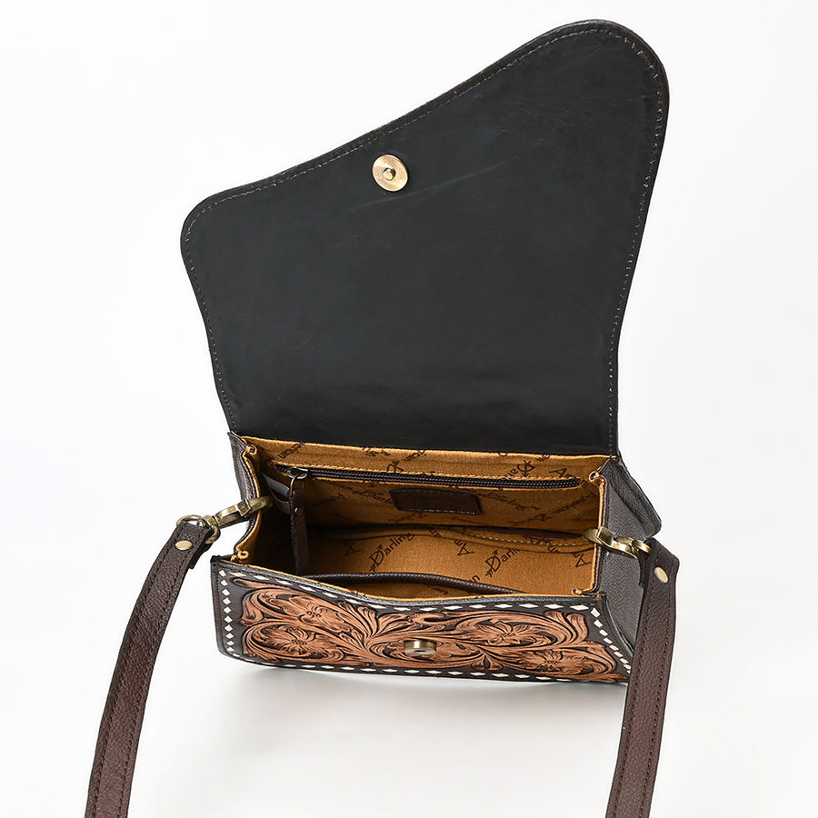 American Darling Women's Hand Tooled Floral Carved Genuine Leather Cross body Bag Buck Stitched Eco-Friendly Purse