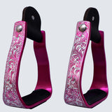 HILASON 3" Neck Western Aluminium Slanted Horse Stirrups Floral Engraved