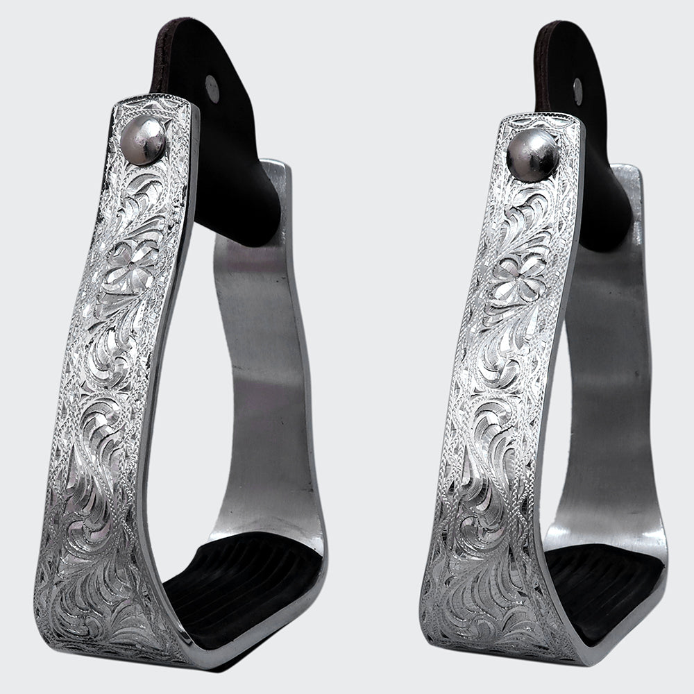 HILASON 3" Neck Western Aluminium Slanted Horse Stirrups Floral Engraved