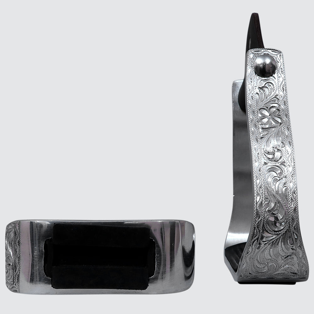 HILASON 3" Neck Western Aluminium Slanted Horse Stirrups Floral Engraved