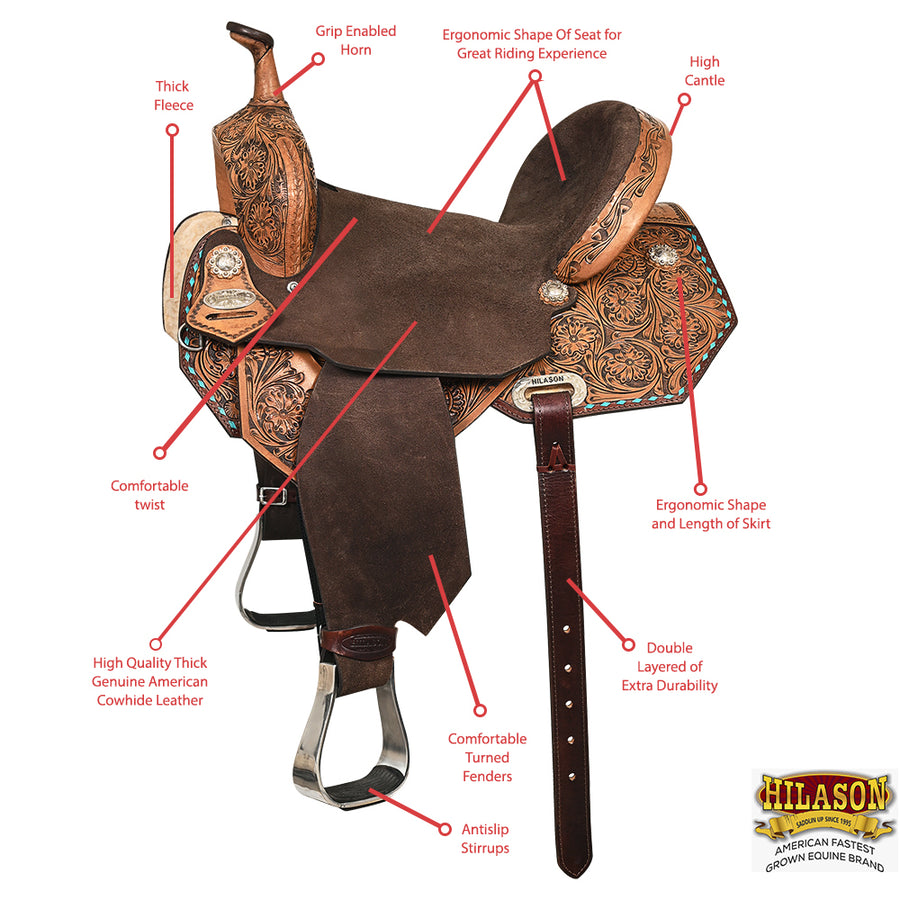 HILASON Flex Tree Western Horse Saddle American Leather Barrel Trail | for Horses