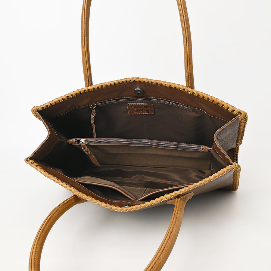 American Darling Tote Bag Western Genuine Leather Handcrafted Large Purse with Braided Detail and YKK Zipper