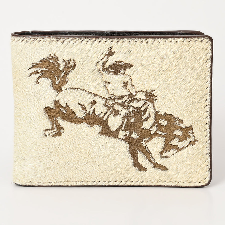 American Darling Wallet Western Hair-On Cowhide Genuine Leather Handcrafted Pocket Bifold Wallet with ID Window