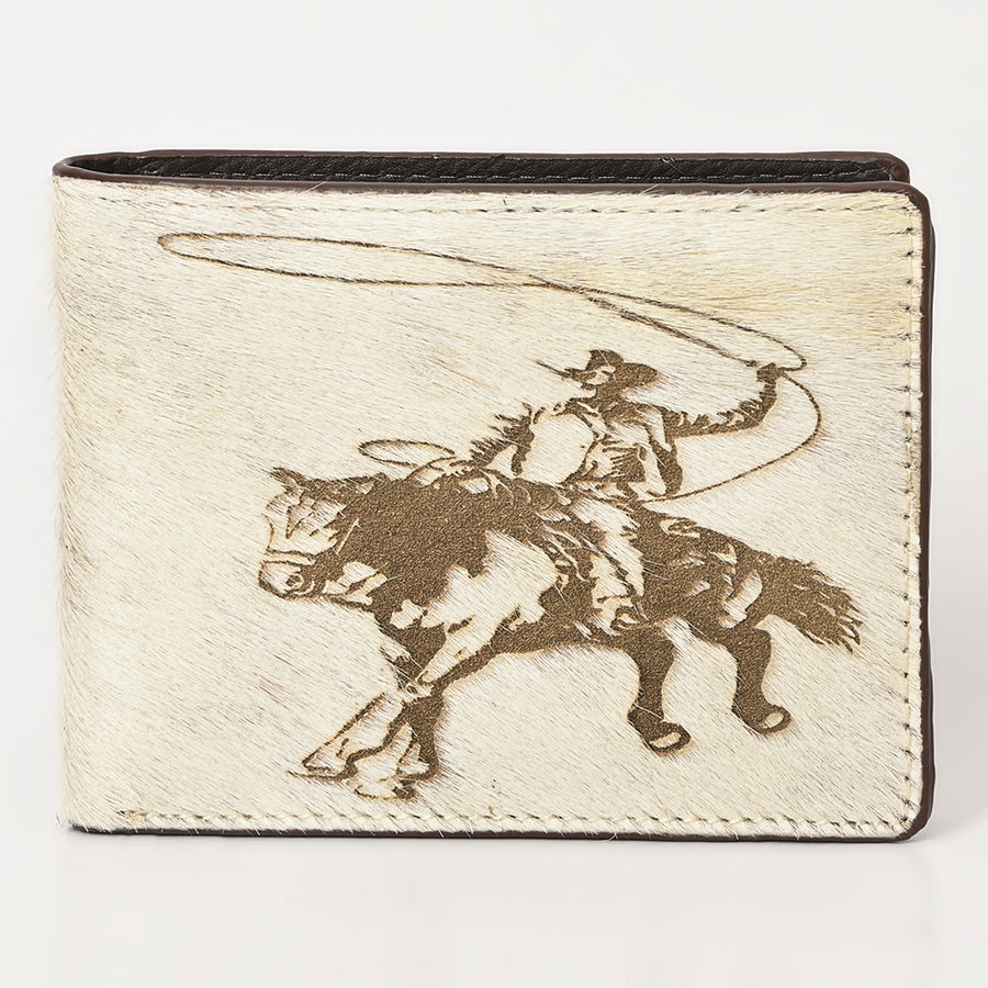 American Darling Wallet Western Hair-On Cowhide Genuine Leather Handcrafted Pocket Bifold Wallet with ID Window