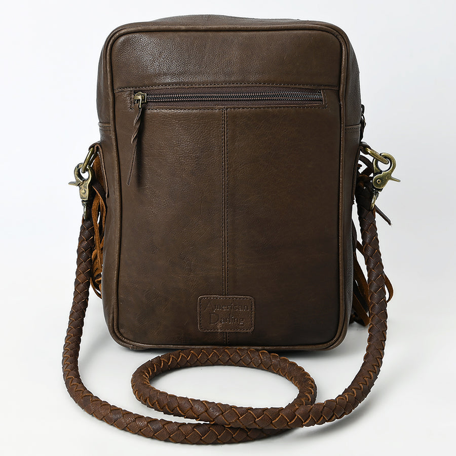 American Darling Cross body Bag Western Genuine Leather Handcrafted Purse with Fringes, Braided Trim and YKK Zipper