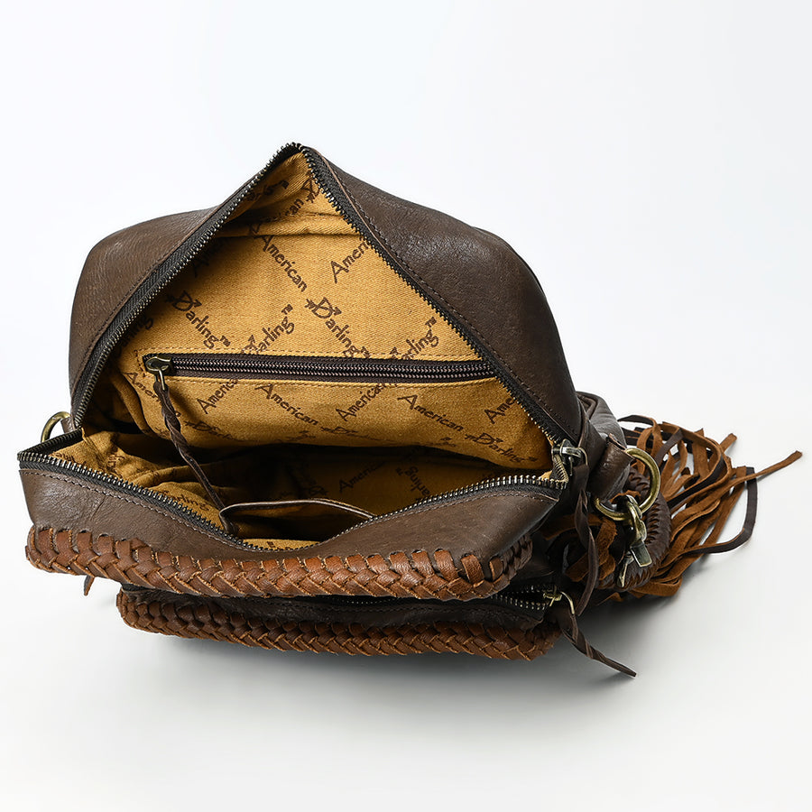 American Darling Cross body Bag Western Genuine Leather Handcrafted Purse with Fringes, Braided Trim and YKK Zipper