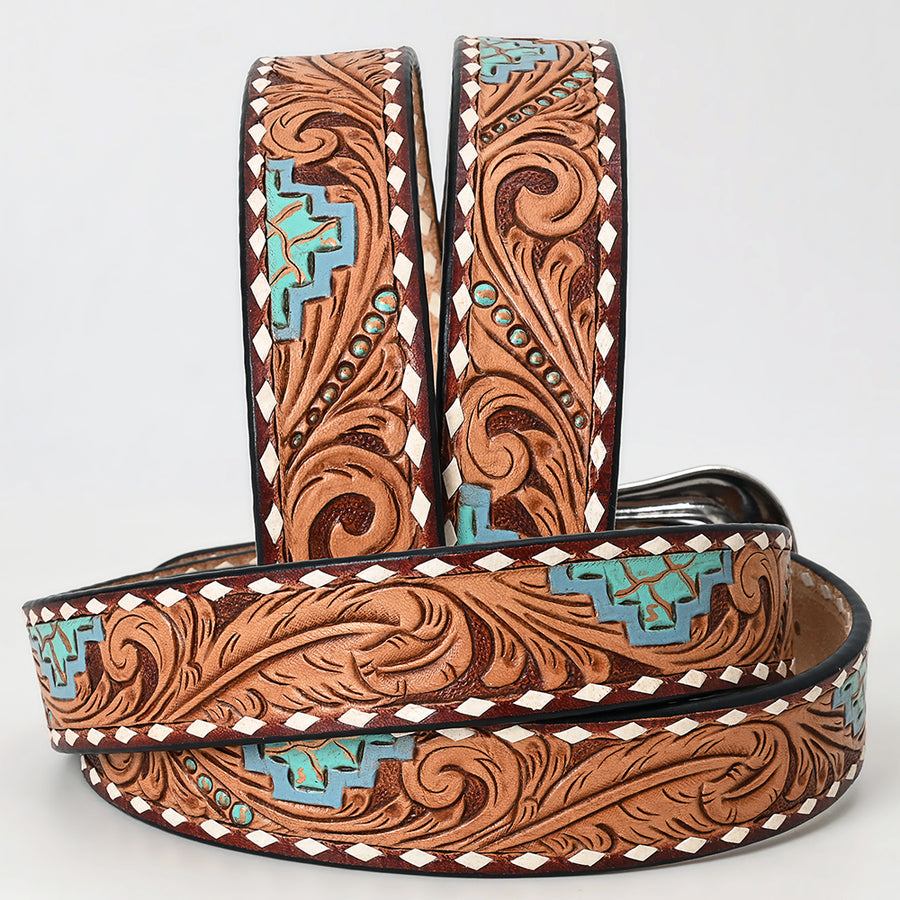 American Darling Beautifully Hand Tooled Brown Genuine Leather Apparel Belt Men and Women
