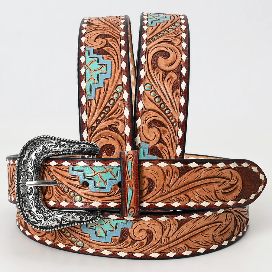 Small American Darling Hand Carved Unisex Genuine American Leather Belt Brown - Uhorse
