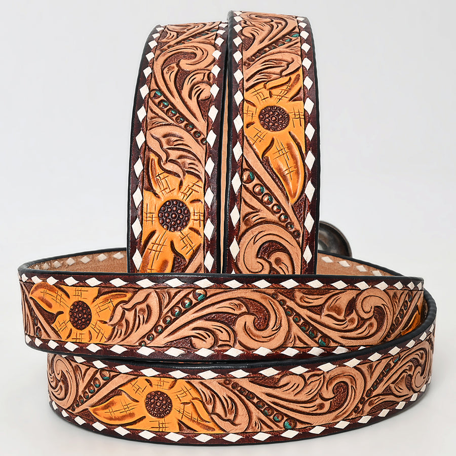 American Darling Beautifully Hand Tooled Brown Genuine Leather Apparel Belt Men and Women
