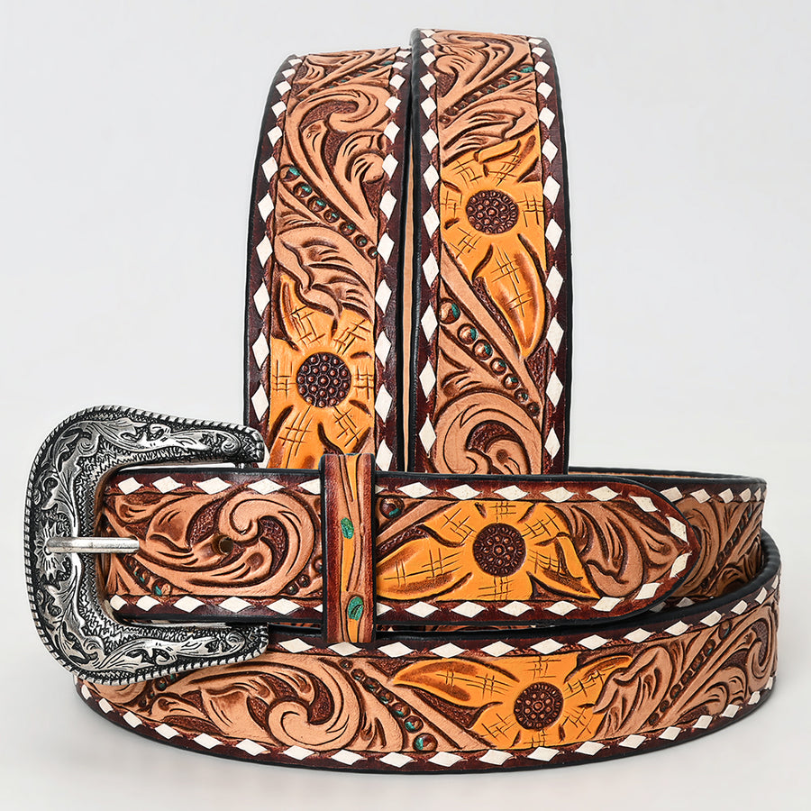 X-L American Darling Hand Carved Unisex Genuine American Leather Belt Brown - Uhorse