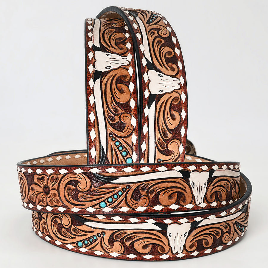 American Darling Beautifully Hand Tooled Brown Genuine Leather Apparel Belt Men and Women