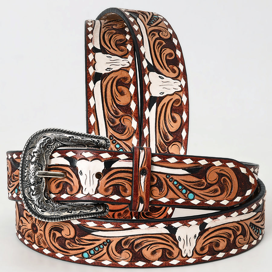 Small American Darling Hand Carved Unisex Genuine American Leather Belt Brown - Uhorse