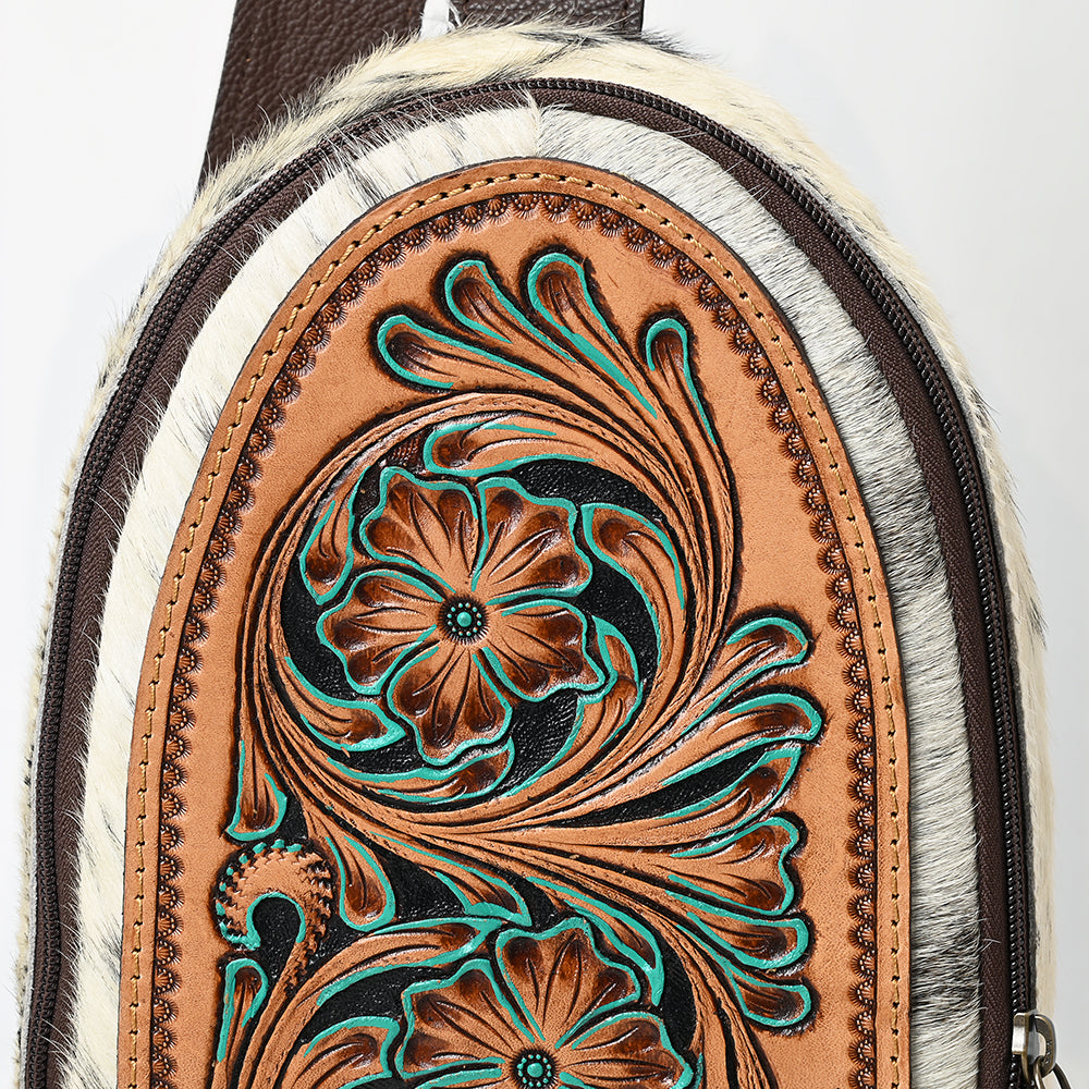 American Darling Sling Beautifully Hand Tooled Hair On Genuine Leather Women Bag Western Handbag Purse |
