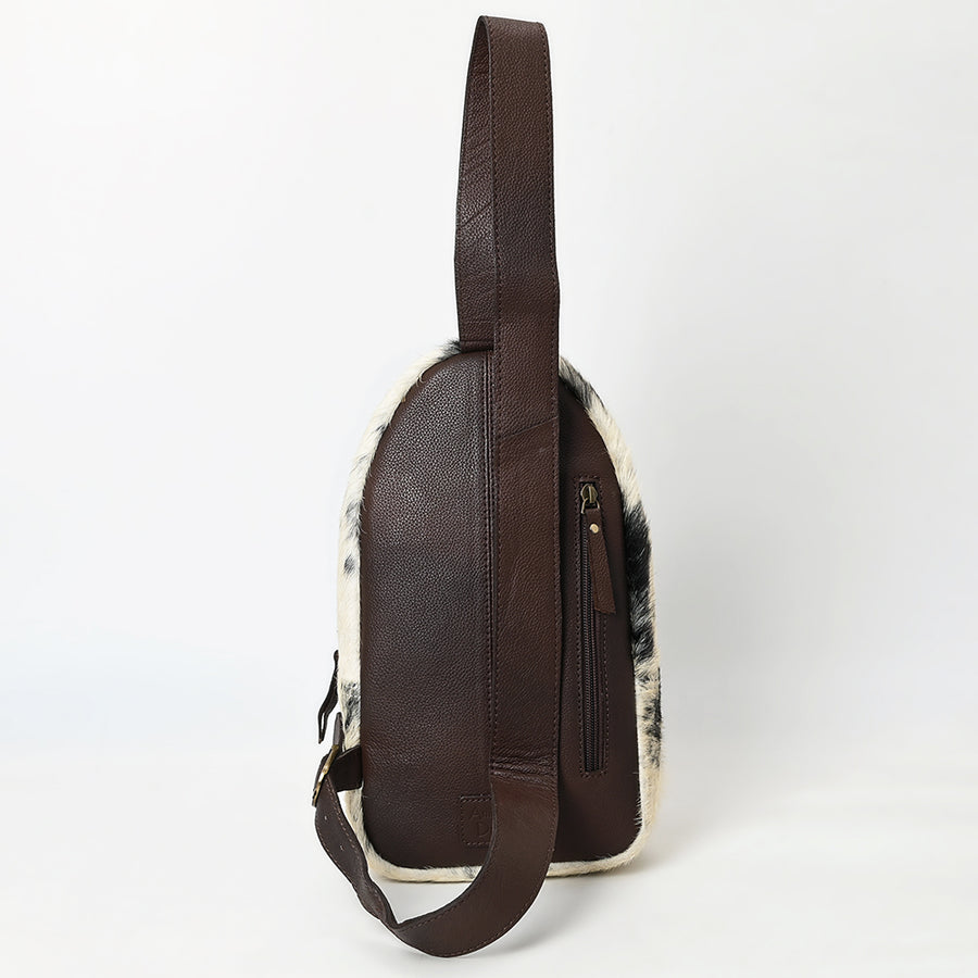 American Darling Sling Bag - Hair-On Cowhide, Hand Tooled Floral Carved, Eco-Friendly Vegetable Tanned Genuine Leather