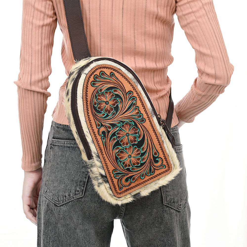 American Darling Sling Beautifully Hand Tooled Hair On Genuine Leather Women Bag Western Handbag Purse |