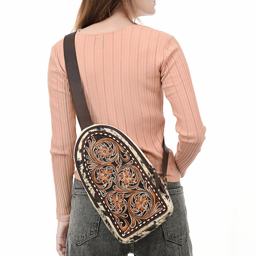 American Darling Sling Beautifully Hand Tooled Hair On Genuine Leather Women Bag Western Handbag Purse |