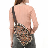 American Darling Sling Beautifully Hand Tooled Hair On Genuine Leather Women Bag Western Handbag Purse |