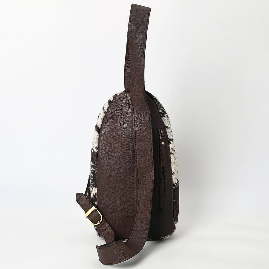 American Darling Sling Bag - Hair-On Cowhide, Hand Tooled Floral Carved, Eco-Friendly Vegetable Tanned Genuine Leather
