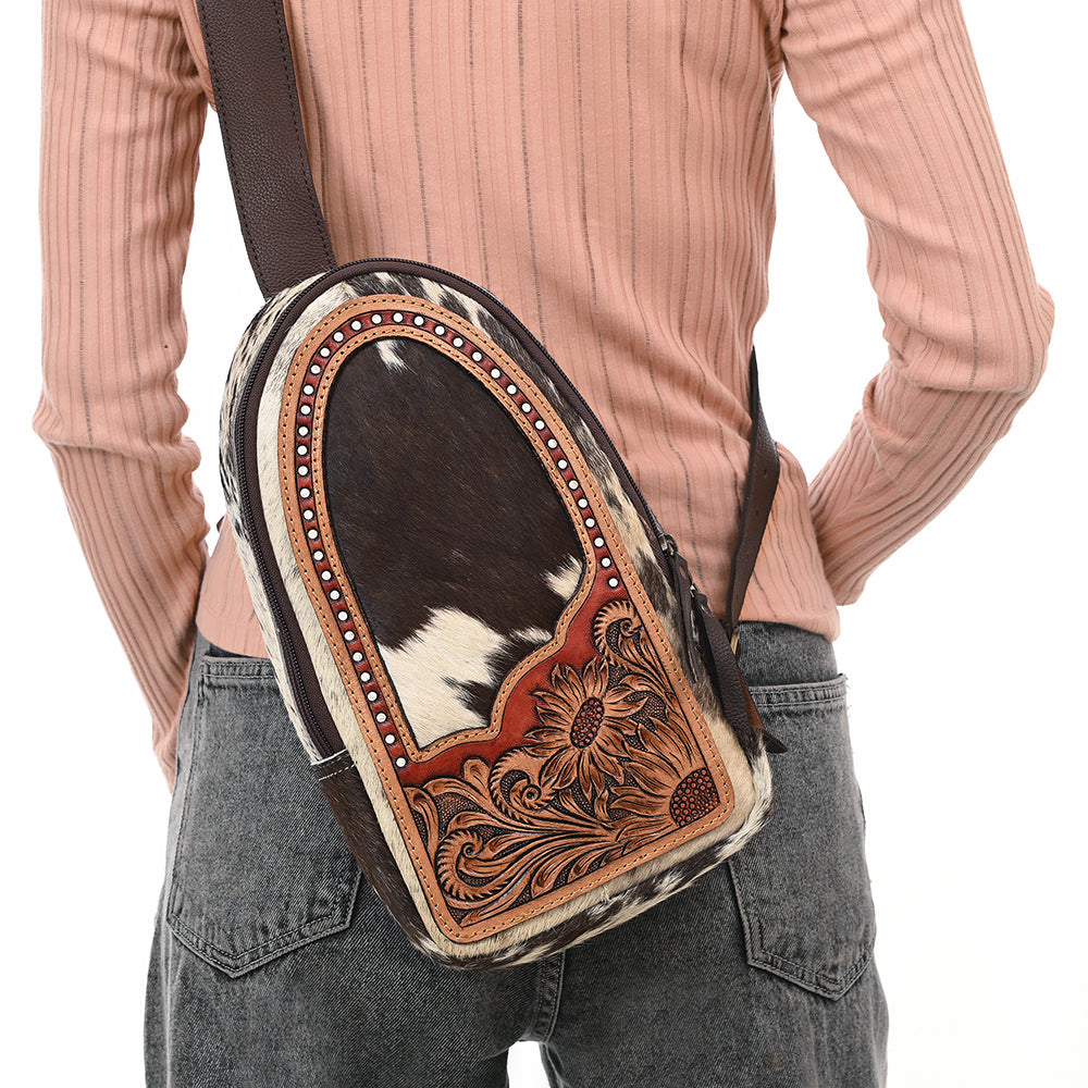 American Darling Sling Beautifully Hand Tooled Hair On Genuine Leather Women Bag Western Handbag Purse |