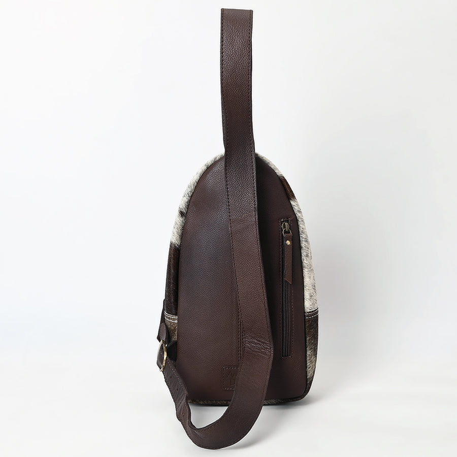 American Darling Sling Bag - Hand Tooled Floral Carved, Hair-On Cowhide, Eco-Friendly Vegetable Tanned Genuine Leather