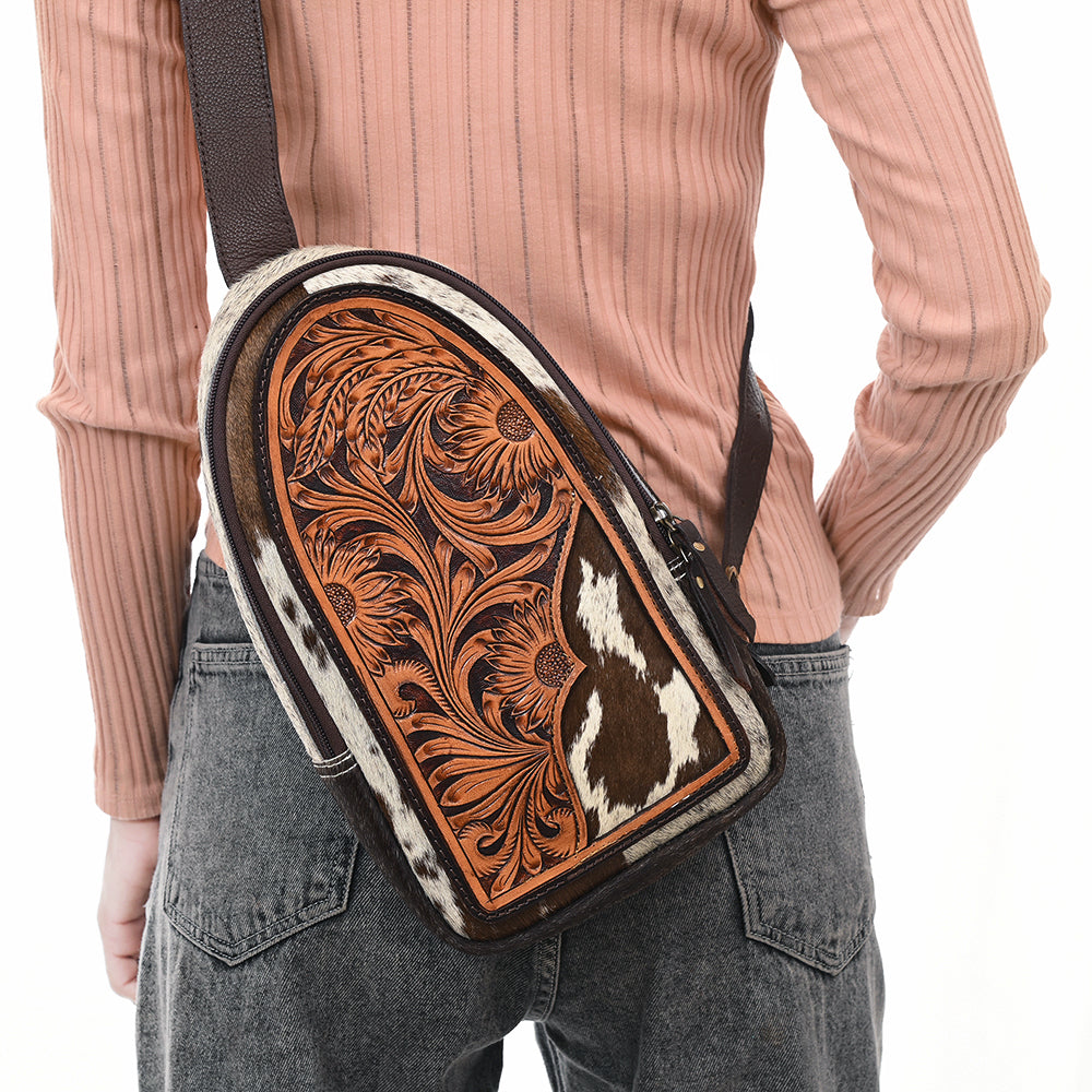 American Darling Sling Beautifully Hand Tooled Hair On Genuine Leather Women Bag Western Handbag Purse |