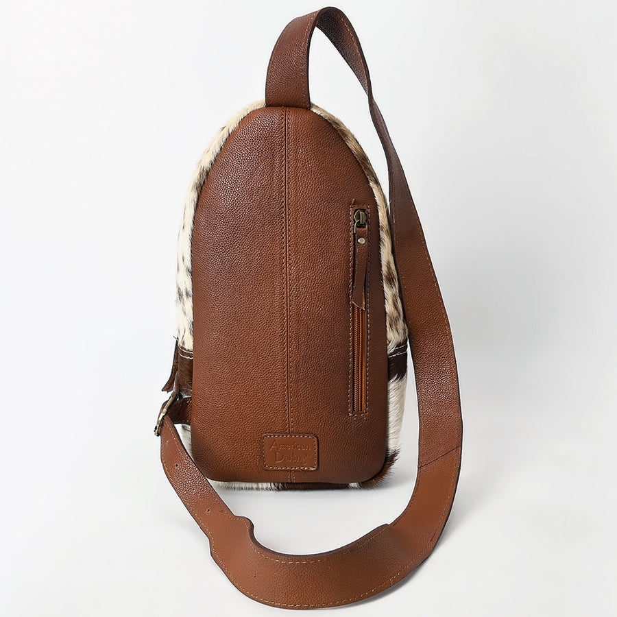 American Darling Sling Bag - Hand Tooled Floral Carved, Hair-On Cowhide, Eco-Friendly Vegetable Tanned Genuine Leather