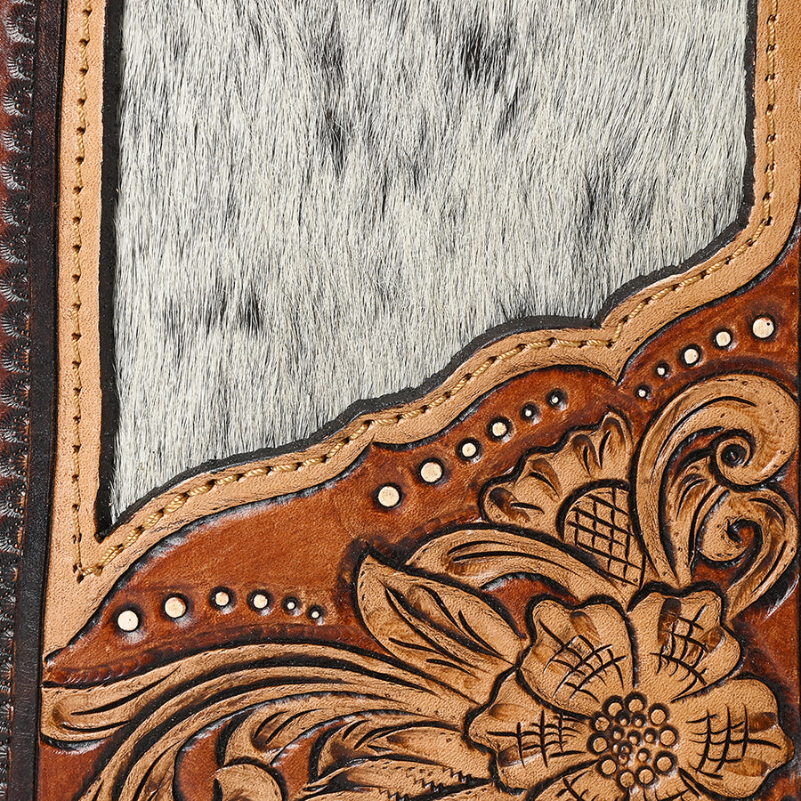 American Darling Sling Bag - Hand Tooled Floral Carved, Hair-On Cowhide, Eco-Friendly Vegetable Tanned Genuine Leather