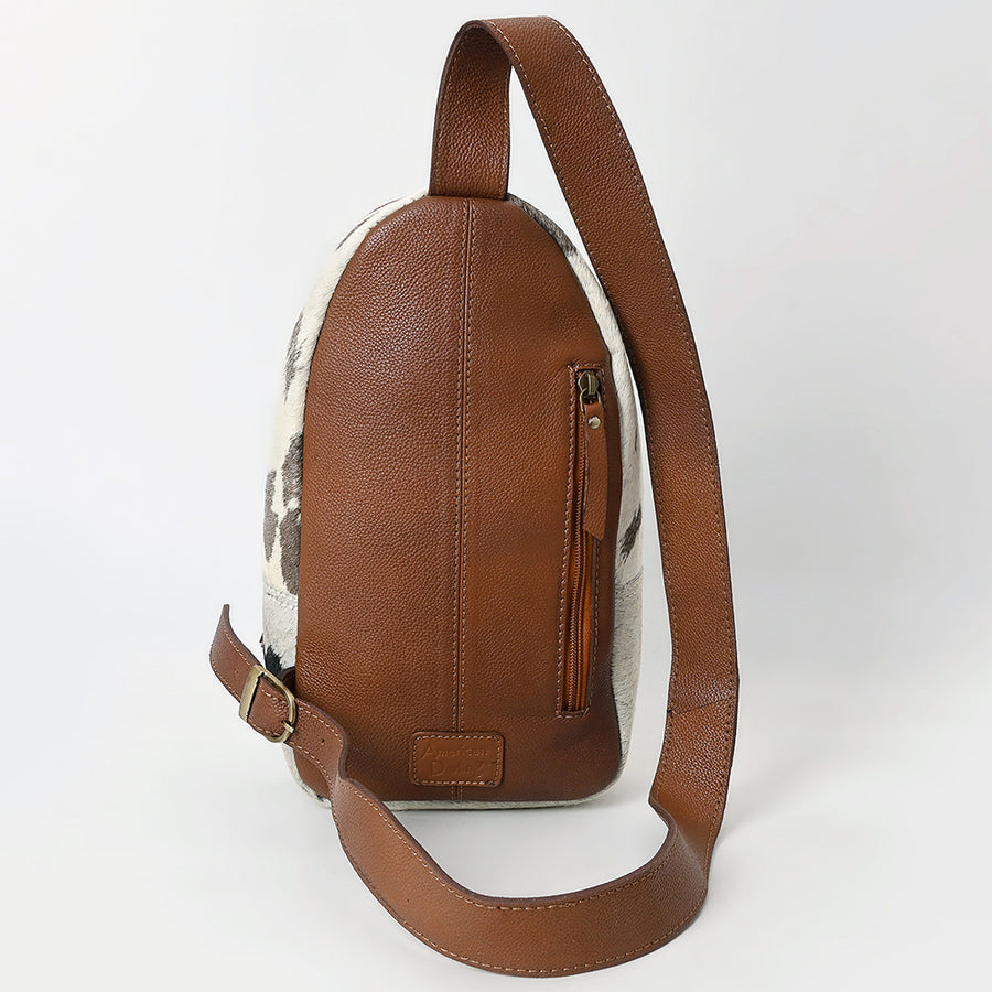 American Darling Sling Bag - Hand Tooled Floral Carved, Hair-On Cowhide, Eco-Friendly Vegetable Tanned Genuine Leather